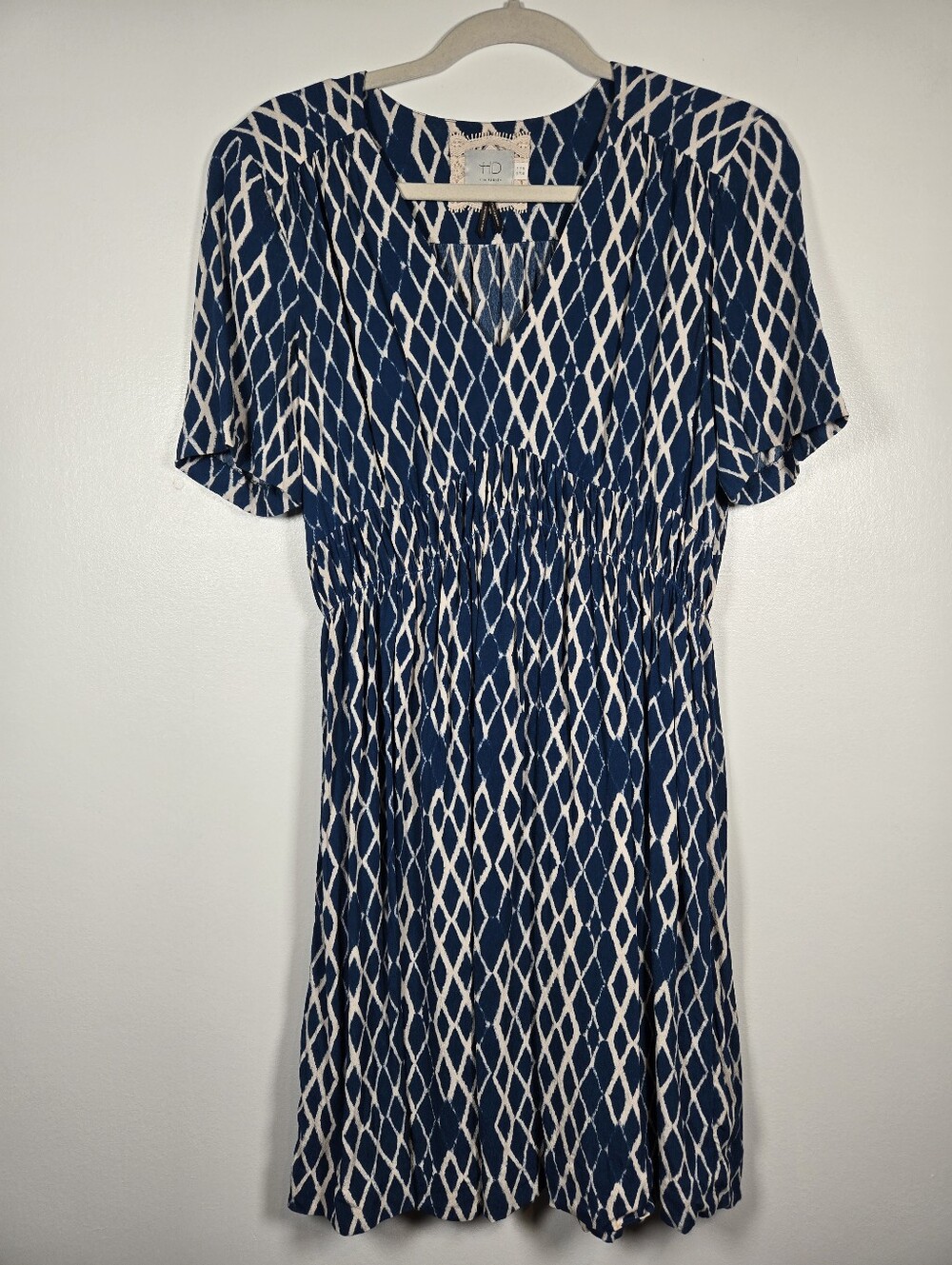 HD In Paris Archipelago Teal Diamond Ikat Geometric Print Midi Dress Size 10